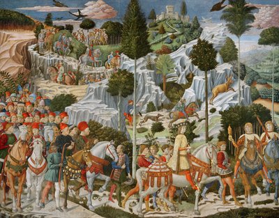 A viagem dos Magos a Belém, a parede direita da capela, c.1460 de Benozzo di Lese di Sandro Gozzoli