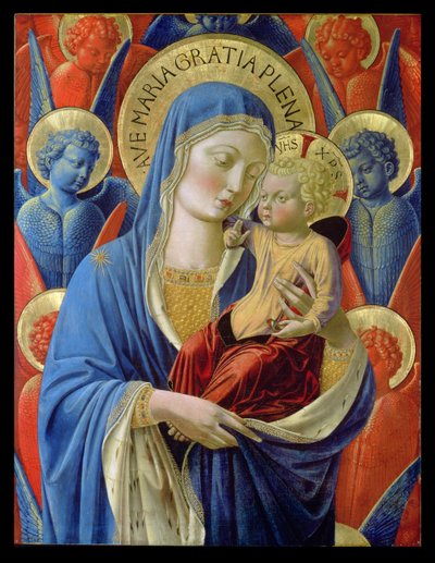 Virgem e Criança com Anjos, c.1460 (folha de ouro e têmpera sobre painel de madeira) de Benozzo di Lese di Sandro Gozzoli