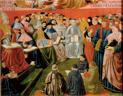 detalhe do Triunfo de São Tomás de Aquino de Benozzo di Lese di Sandro Gozzoli
