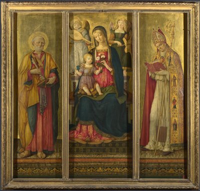 Virgem e Criança com Santos Pedro e Nicolau, 1479 de Benvenuto di Giovanni
