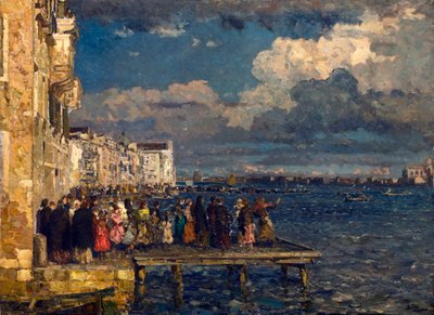 Preparação da Festa del Redentore em Veneza Pintura de Beppe Ciardi (1875-1932) 1910-1915 Coleção particular de Beppe Ciardi