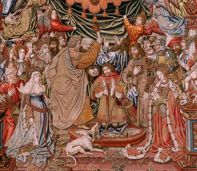 tapeçaria flamenga. Série As Honras; Nobreza (La Nobleza). Quarta tapeçaria da série. Cartunistas modelo do círculo de Bernard van Orley e Jan Gossaert (Mabuse). Fabricação Pieter van Aelst, Brussels.Ca 1550. Tecido Ouro, prata, seda e lã de Bernaert van (circle of) Orley