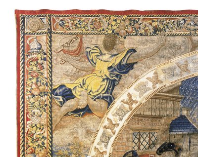Tapeçaria alegórica de Bruxelas representando o mês de dezembro de "Os meses do medalhão", c. 1525 de Bernaert van Orley