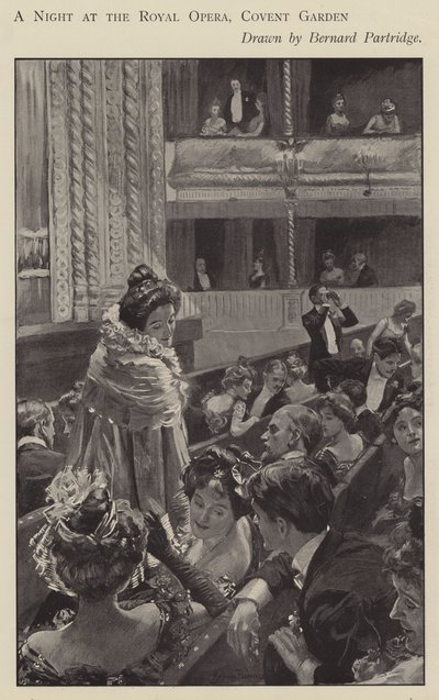 Uma noite na Royal Opera, Covent Garden, Londres (litho) de Bernard (after) Partridge