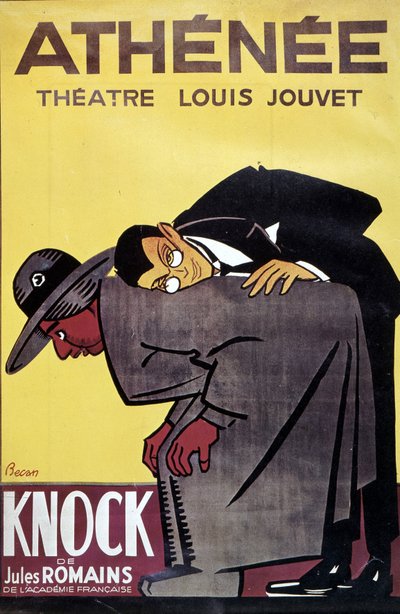 Cartaz de "Knock" de Jules Romans no Teatro Louis Jouvet "Athenee", de Bernard Becan (Bernhard Kahn) (1890-1943) de Bernard Becan