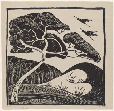 Paisagem dunar (título sobre o objecto)
Árvore com 2 garças (título sobre o objecto) de Bernard Essers (signed by artist)