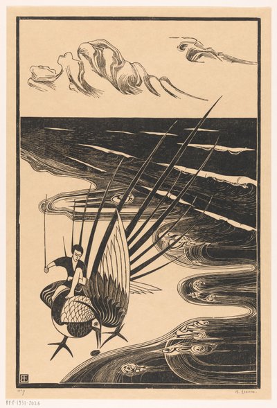 Figura sentada sobre um faisão na praia de Bernard Essers (signed by artist)