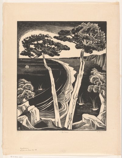 Pinheiros (Breton Bay na maré baixa) (título original no objeto) de Bernard Essers (signed by artist)