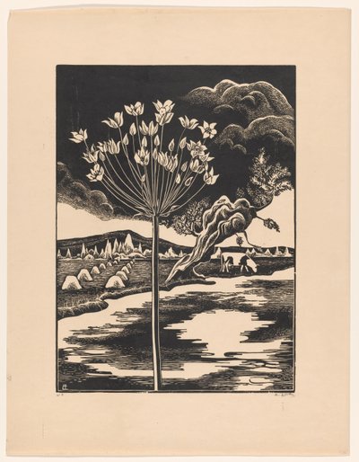 Flor de cisne numa paisagem de Bernard Essers (signed by artist)