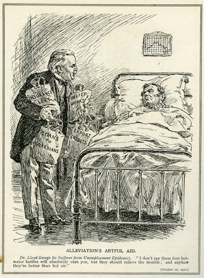 O Dr. Lloyd George propõe curar o doente da epidemia de desemprego com quatro garrafas de água quente, 