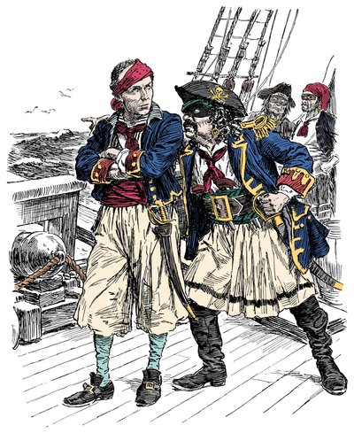 Dois piratas a ameaçar Ilustração de Bernard Partridge (1861-1945) de 