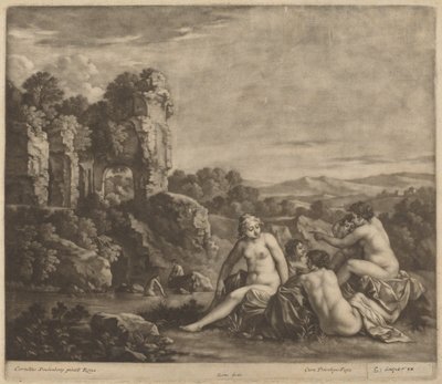 Banhistas em uma paisagem de Bernard Lens, after Cornelis van Poelenburch