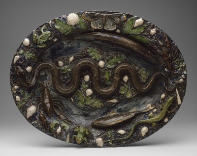 Utensílios rústicos: Prato com ornamentos de animais e plantas, segunda metade do século XVI de Bernard Palissy