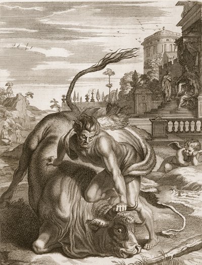 Achelous na forma de um touro é vencido por Hércules, 1731 de Bernard Picart