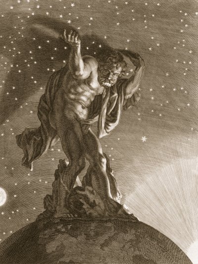 Atlas apóia o céu em seus ombros, 1731 de Bernard Picart