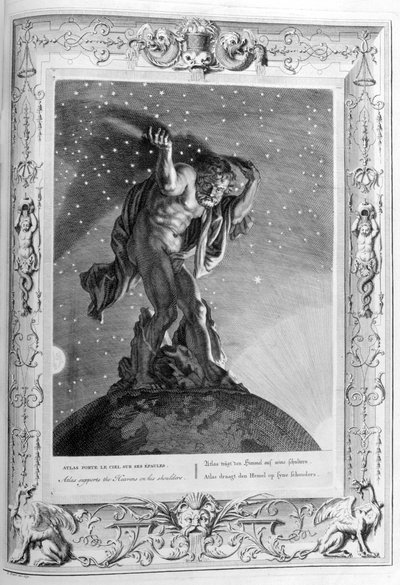 Atlas apoia os céus em seus ombros, 1733 de Bernard Picart