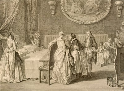 Bênção da cama de casamento, ilustração de &39;cerimônias religiosas e costumes&39;, 1724 de Bernard Picart