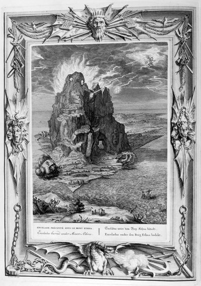 Encélado enterrado sob o Monte Etna, 1733 de Bernard Picart