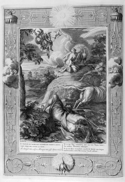 Lo, a filha de Inachus, e amante de Zeus, foi transformada em vaca (gravura) de Bernard Picart