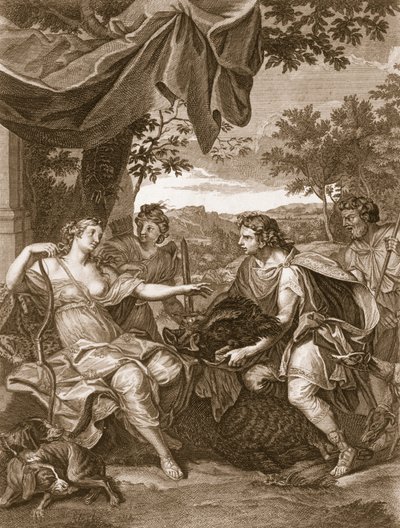 Meleager apresenta a cabeça do javali para Atalanta, 1731 de Bernard Picart