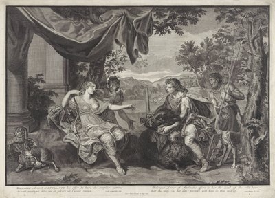 Meleager dá a cabeça do javali da Caledônia para Atalanta História de Meleager (título da série) de Bernard Picart