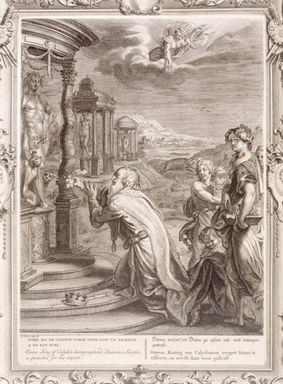 Oeneus, rei de Calydon, tendo negligenciado Diana em um sacrifício é castigado por sua impiedade, 1731 de Bernard Picart