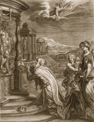 Oeneus, rei de Calydon, tendo negligenciado Diana em um sacrifício é castigado por sua impiedade, 1731 de Bernard Picart