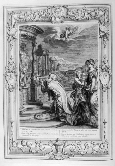 Enos Rei de Calydon faz um sacrifício aos deuses (gravura) de Bernard Picart