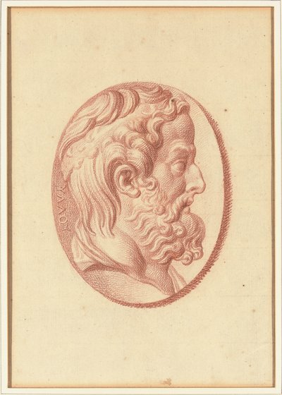 Um de quatro estudos após os cameos, três com retratos de perfil clássico e um com um relevo fragmentado de Cupido e dois leões a desenhar uma carruagem (giz vermelho sobre papel) de Bernard Picart