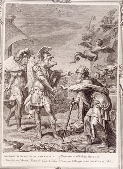 Phineus é libertado das harpias por Calais e Zethes, 1731 de Bernard Picart