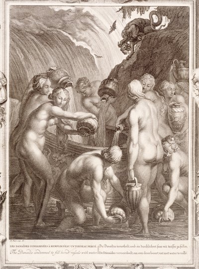 Os Danaids condenados a encher navios entediados com água, 1730 de Bernard Picart
