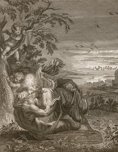 Tithonus, o marido de Aurora, se transformou em um gafanhoto, 1731 de Bernard Picart