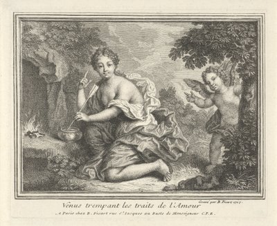 Vênus encontrado por pijlen van Amor Vênus absorvendo as feições do Amor (título no objeto) de Bernard Picart