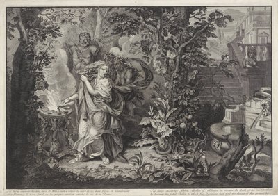 Deusas da vingança encorajam Althaea a queimar o tronco de Meleager História de Meleager (título da série) de Bernard Picart