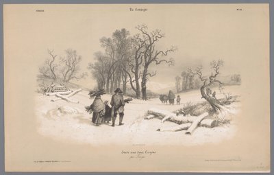 Família reúne madeira na neve Representações da vida rural (título da série) A Campanha. Etudes varieés aux deux Crayons (título da série no objeto) de Bernard Romain Julien