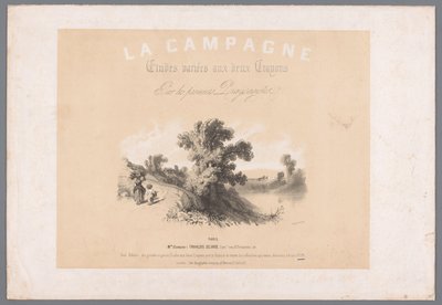 Capa para seis gravuras que retratam a vida rural A Campanha. Etudes varieés aux deux Crayons par les premiers Paysagistes (título no objeto) Representações da vida rural (título da série) A Campanha. Os estudos variam de Bernard Romain Julien