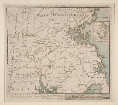 Mapa de Boston e arredores, ca. 1775 de Bernard Romans