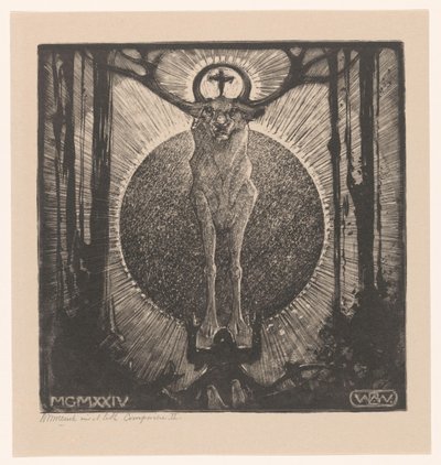 Figura de joelhos antes da aparição de um veado
Visão de St. Hubert (Composição II) (título original) de Bernard Willem Wierink (signed by artist)