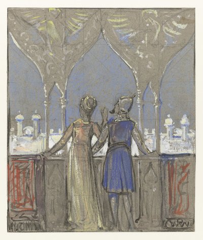 Casal olhando para a cidade oriental de Bernard Willem Wierink (signed by artist)