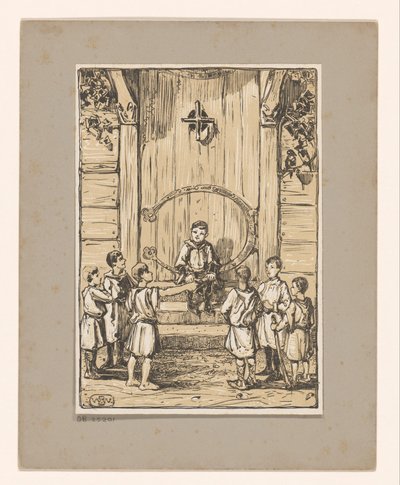 Meninos na frente de uma porta de madeira de Bernard Willem Wierink