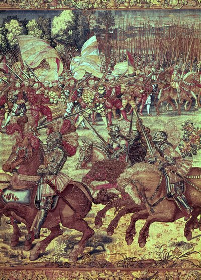 A Batalha de Pavia, 24 de fevereiro de 1525 detalhe da tapeçaria de 156716 de Bernard van Orley