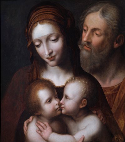 A Sagrada Família com o Infante São João (óleo sobre painel de abeto) de Bernardino (after) Luini