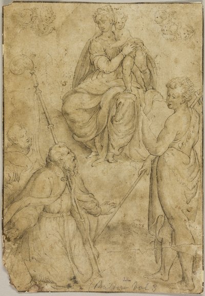 Virgem e Menino sentados com Santo Bispo e Santo Monástico, e São João Batista de Bernardino Campi