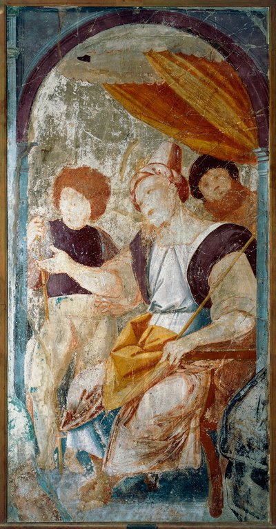 Itália, Varallo, fragmento de pintura de The Flagellation de Bernardino Lanino
