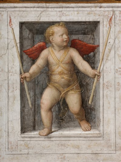 Um anjo segurando velas pormenor (fresco) de Bernardino Luini