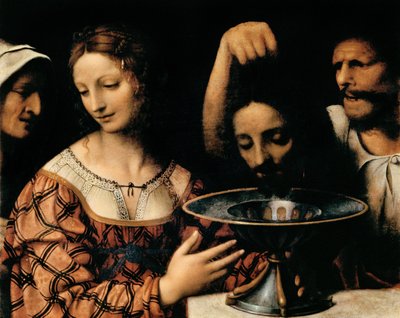 O Executor Apresenta a Cabeça de João Batista a Herodes, 1527-31 (tempera no painel) de Bernardino Luini