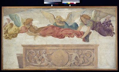 O corpo de Santa Catarina carregado por anjos, c.1514 (fresco destacado carregado a bordo) de Bernardino Luini