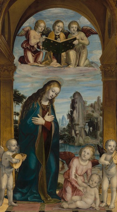 Nossa Senhora adorando o Menino com anjos musicais de Bernardino Zenale