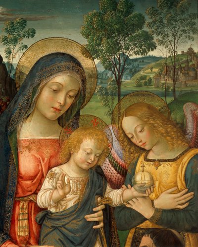 Detalhe da parte superior de Nossa Senhora da Paz de Bernardino Pinturicchio (cerca de 1452-1513), óleo sobre painel de Bernardino di Betto Pinturicchio
