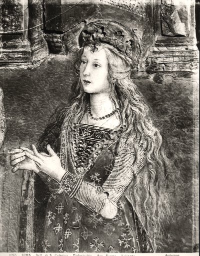 Santa Catarina, possivelmente um retrato de Lucrezia Borgia (1480-1519) do ciclo de Vidas dos Santos, Sala dei Santi, 1492-94 de Bernardino di Betto Pinturicchio